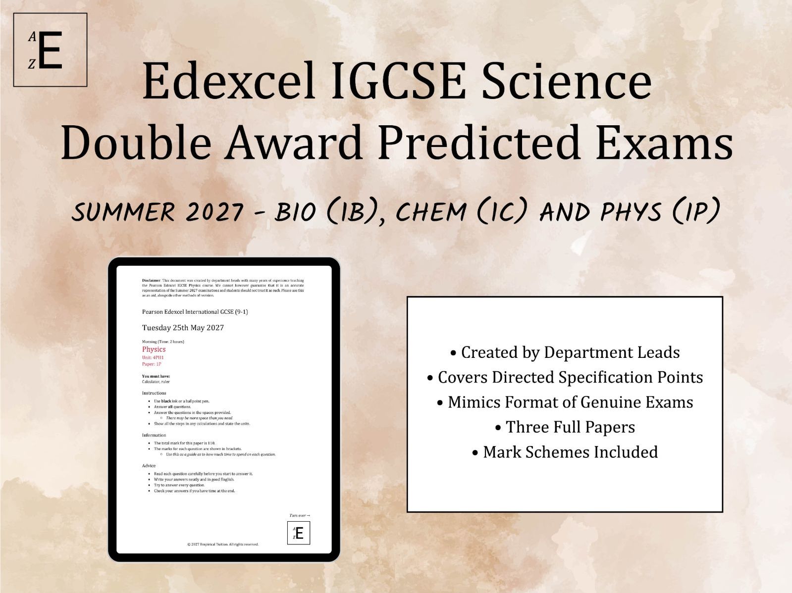 Summer 2027 IGCSE Science (Double Award) Predicted Exams - Papers 1B, 1C and 1P
