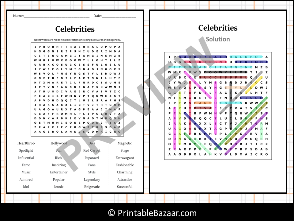 Celebrities Word Search Puzzle Worksheet Activity Teaching Resources
