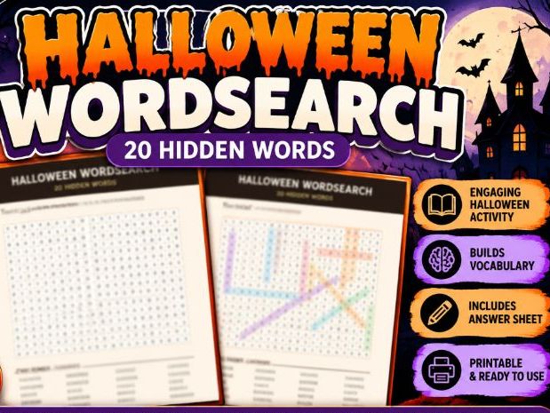 Halloween Word Search KS3 English | 20 Spooky Vocabulary Words | Printable Worksheet & Answer Key