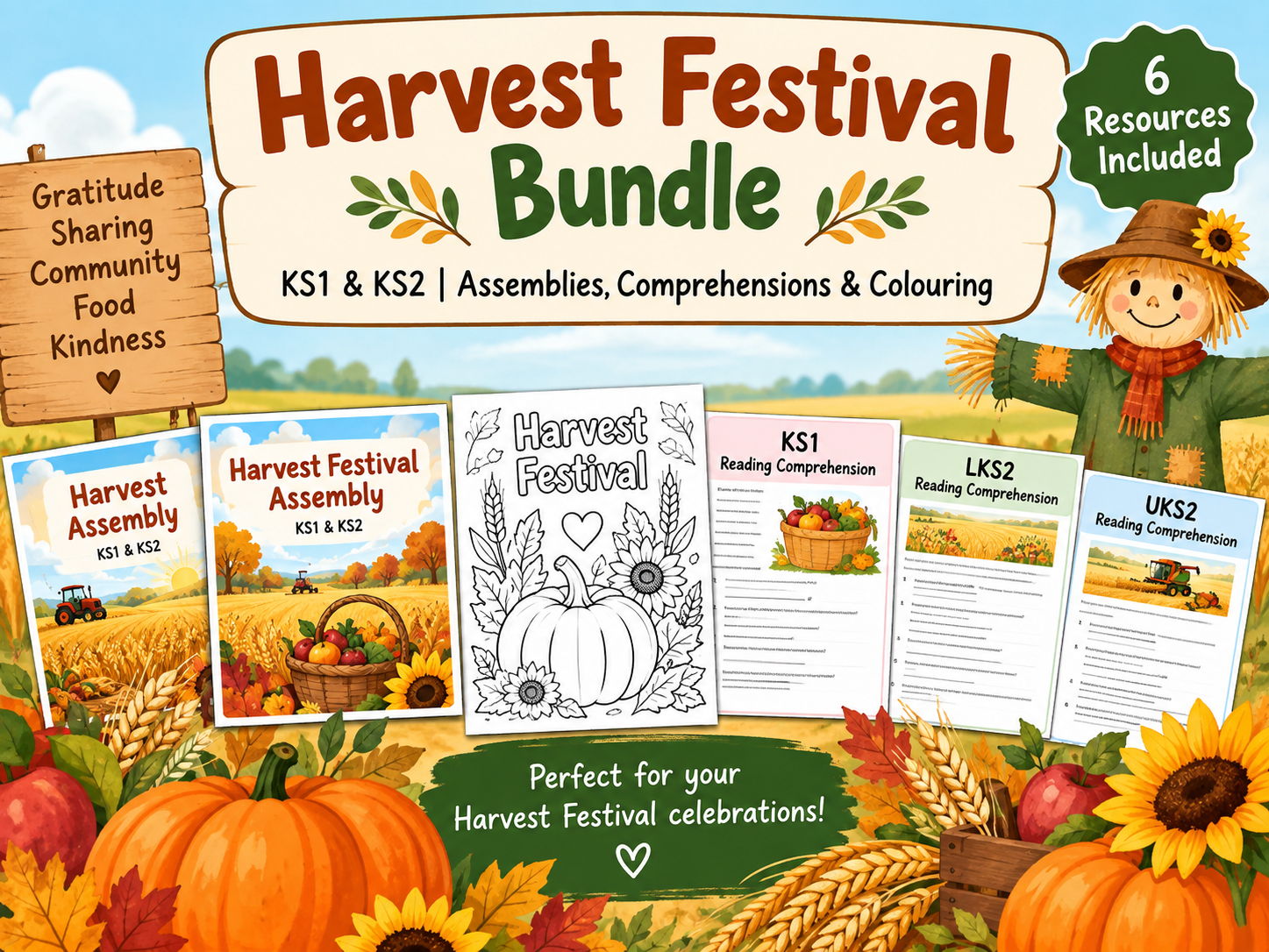 Harvest Festival Bundle | KS1 & KS2 | Assemblies, Comprehensions & Colouring | Updated for 2026-27