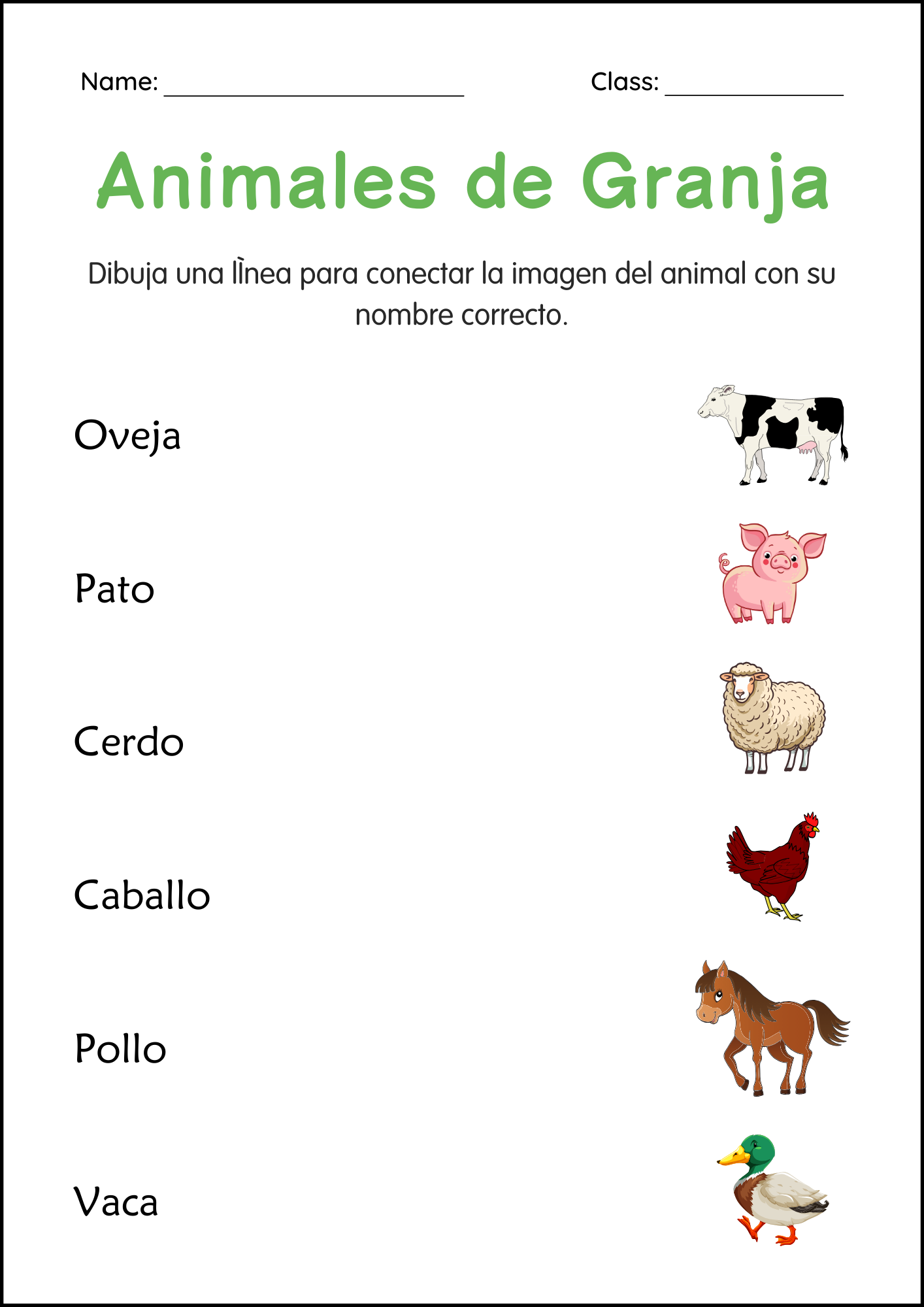 Farm Animals Worksheets in Spanish - Hojas de trabajo de animales de ...