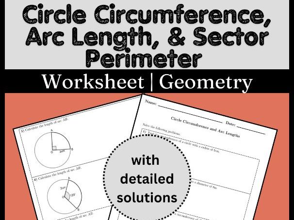 Circle Circumference, Arc Length, & Sector Perimeter Worksheet | Geometry