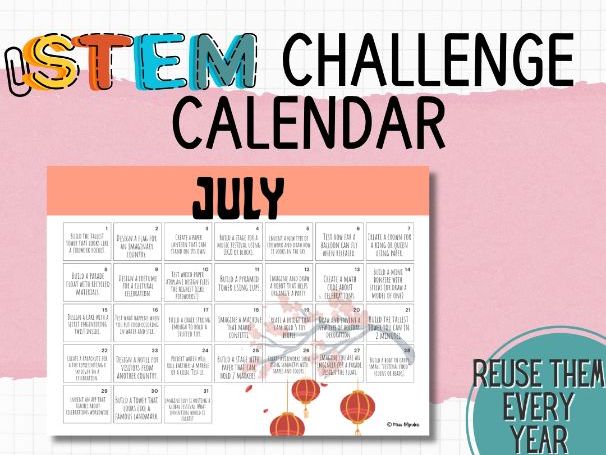 STEM Challenge Calendar – July | Daily STEM Activities for Primary & ESL