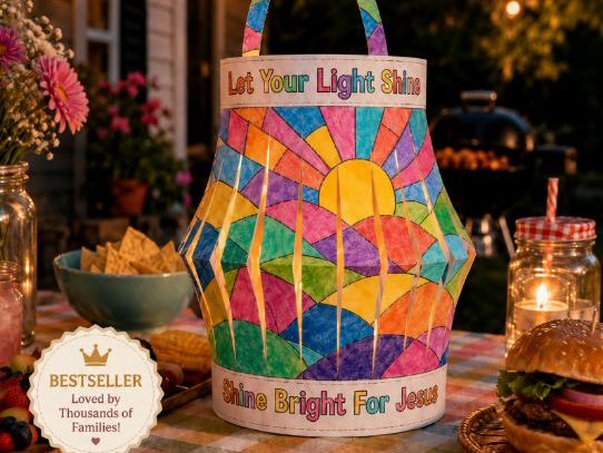 Let Your Light Shine Lantern | Christian Stained Glass Paper Lantern | Bible Craft for Kids