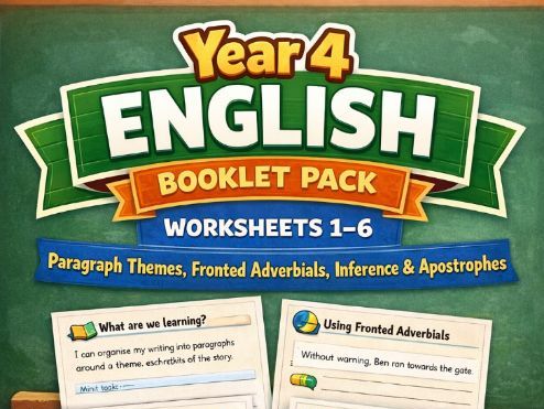 Year 4 English Booklet Pack (Worksheets 1–6) – Paragraph Themes, Fronted Adverbials, Inference & Apo