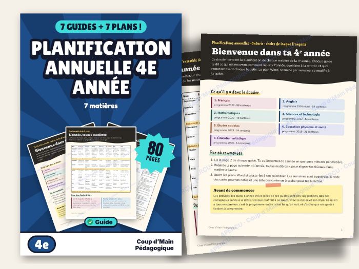 French Year Long Planning Grade 4 Bundle Ontario All Subjects | Planification 4e