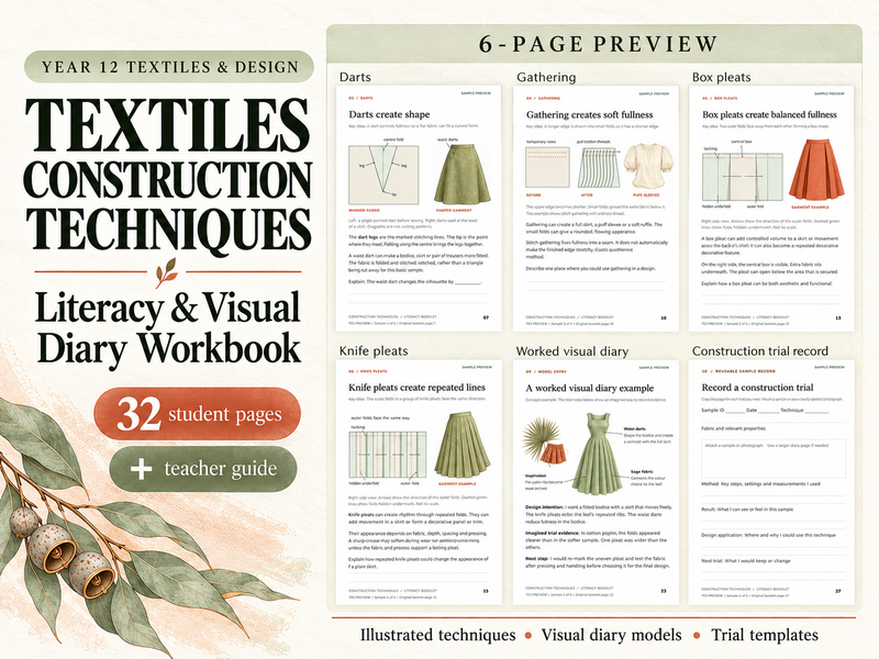 Textiles Construction Techniques Workbook | Literacy and Visual Diary