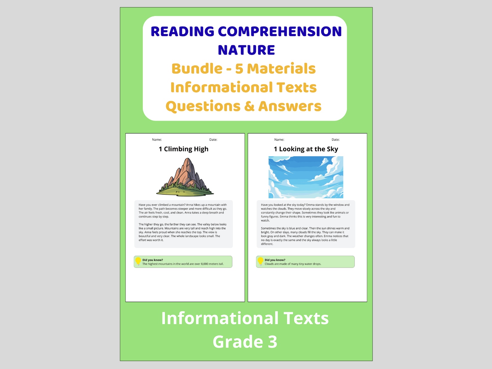Reading Comprehension Nature - Bundle 5 Materials Informational Texts
