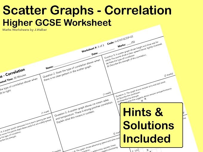GCSE Maths Worksheet: Scatter Graphs - Correlation - Higher Tier