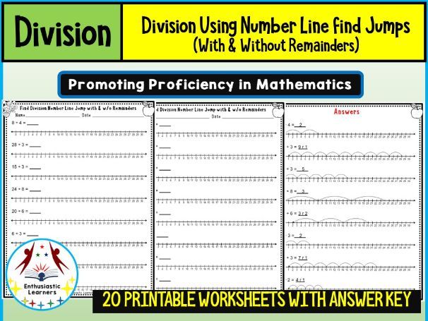 Division on a Number Line – Find the Jumps (With & Without Remainders) Worksheets Math Problems