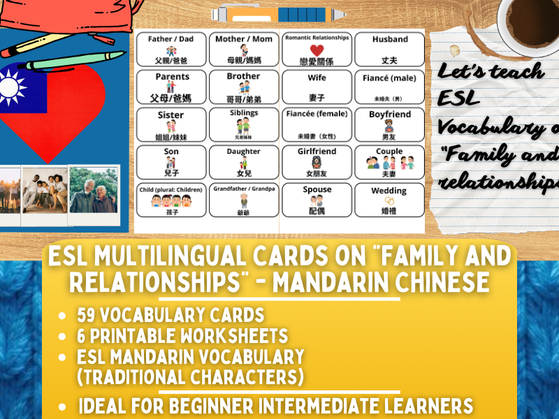 ESL Vocabulary Flashcards - Family and Relationships - Mandarin - Traditional