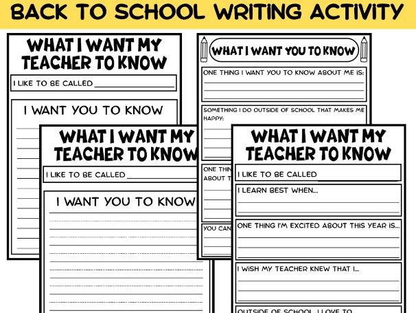 All about Me: What I Want My Teacher to Know templates | Back to School Writing Activity