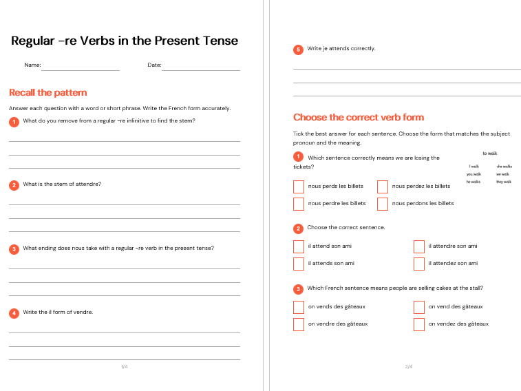 French - Regular -re Verbs in the Present Tense