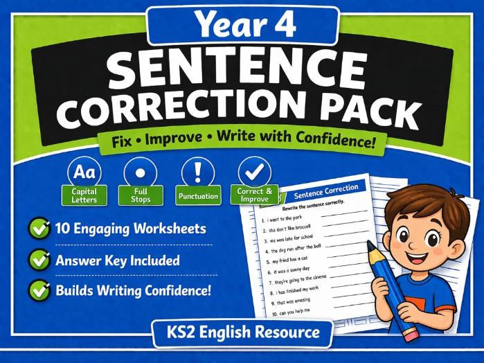 Year 4 Grammar Sentence Correction Worksheets | KS2 English Printable