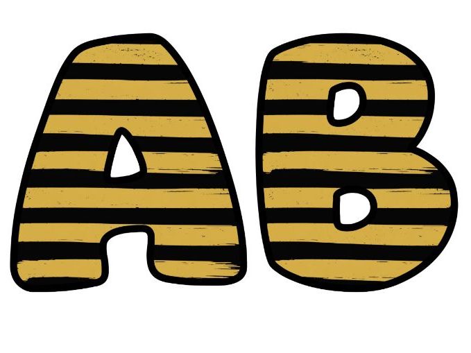 Yellow and Black Painted Stripes Alphabet Letters | Classroom Display, A-Z 0-9 and Signs