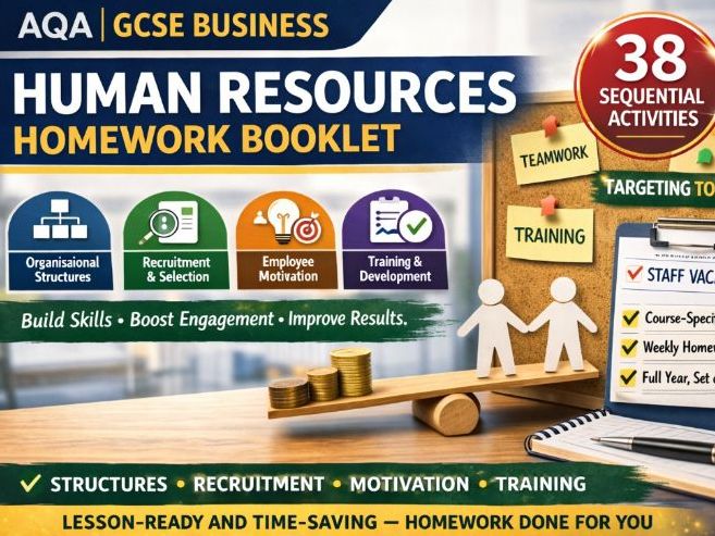 AQA GCSE Business Human Resources Homework Activities  for Topic 3.4 (Full Year)