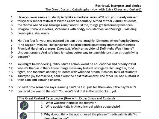 Reading comprehension booklet (HA)