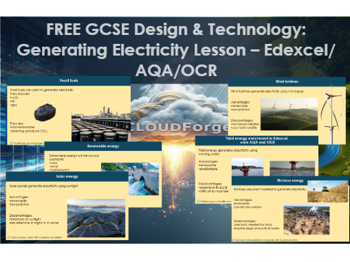 FREE GCSE Design & Technology: Generating Electricity Lesson – Edexcel/AQA/OCR