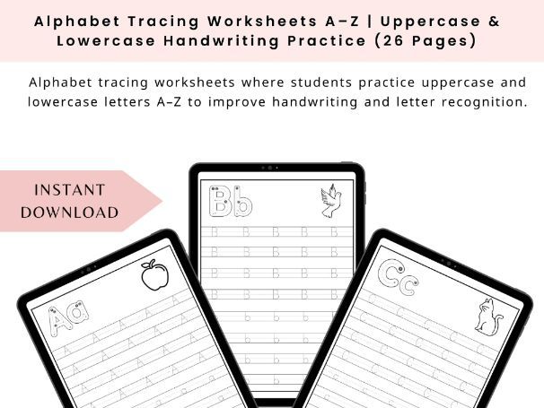Alphabet Tracing Worksheets A–Z | Uppercase & Lowercase Handwriting Practice (26 Pages)