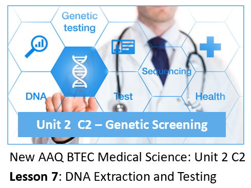 AAQ BTEC Medical Science Unit 2 C2 Genetic Screening – Lesson 7: DNA Extraction and Testing