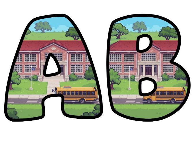 Our School Retro 8-Bit Pixel Alphabet Letters | Classroom Display, A-Z 0-9
