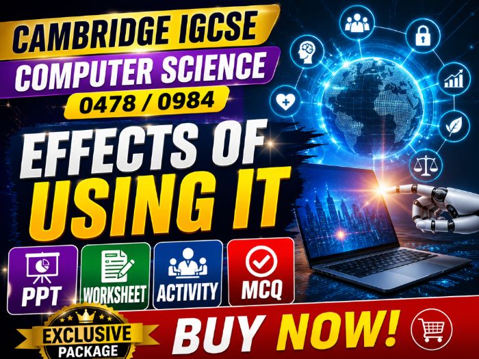 Effects of Using IT|Cambridge IGCSE Computer Science 0478 / 0984|PPT|Worksheet |Activity|MCQ|Answers