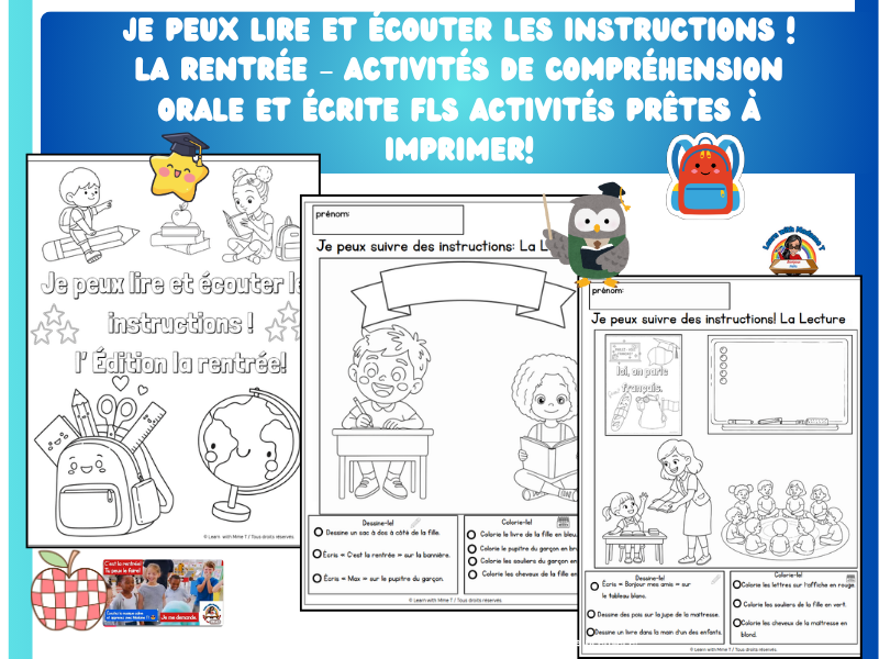 Je peux lire et écouter ! La rentrée – compréhension orale et écrite ! FRENCH!
