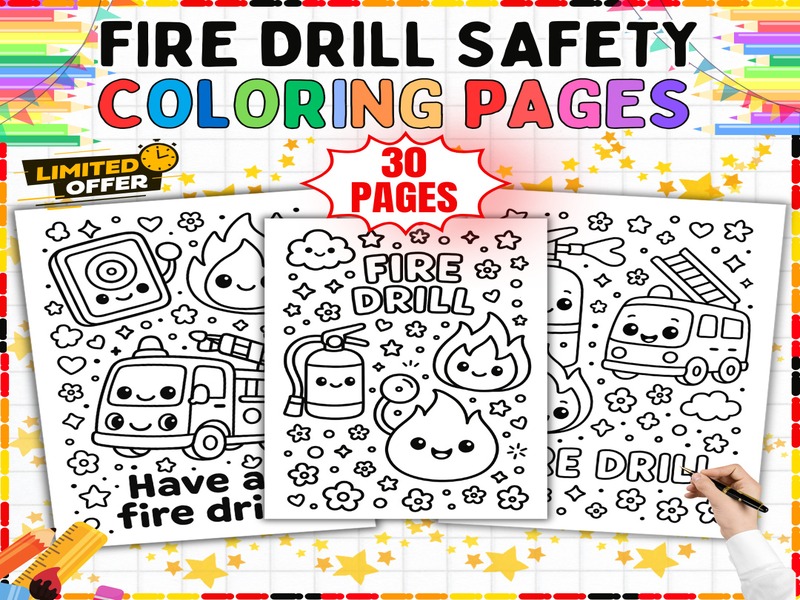 Fire Prevention Coloring Pages | 30 Page Coloring Sheets | Fire Drill School Activities