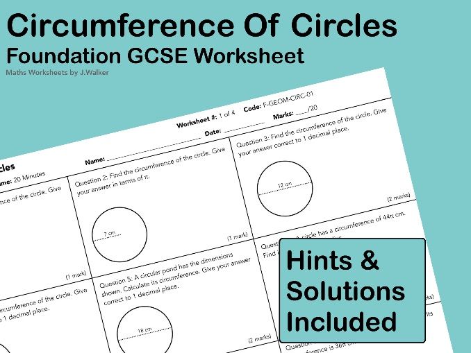 GCSE Maths Worksheet: Circumference Of Circles - Foundation Tier