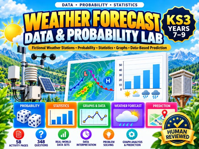 Weather Forecast Data & Probability Lab | KS3 Maths | Years 7–9 | 70 Pages