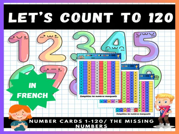 Number Boards 1-120:Fill in the Missing Numbers on the Hundreds Charts Printable/In  French