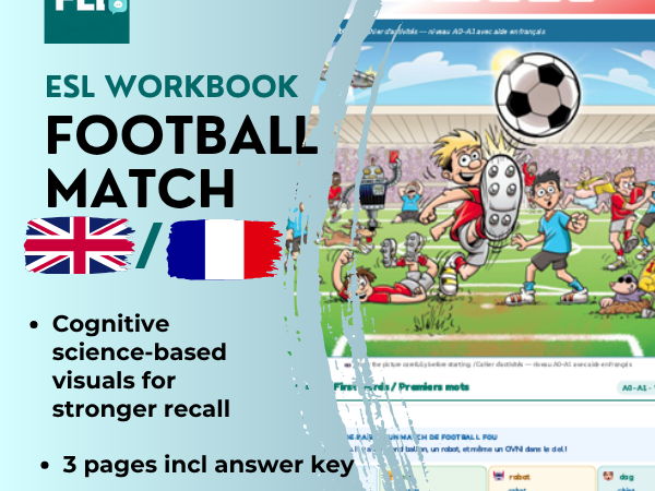 Football ESL Picture Description Workbook | A0–A1 English + French