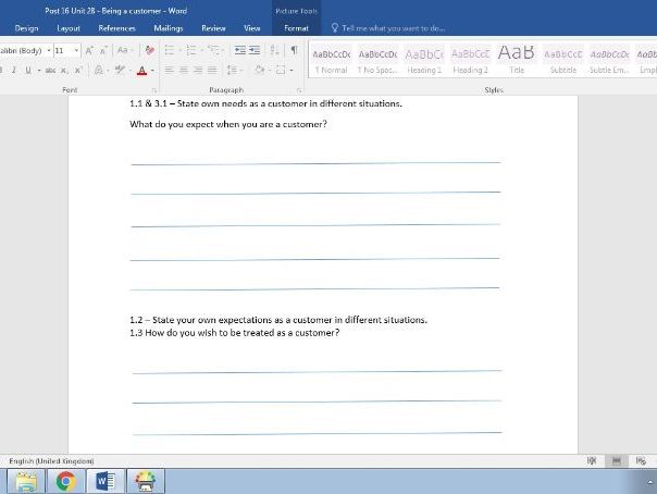Unit 28 - Entry Level 2 - Being a customer
