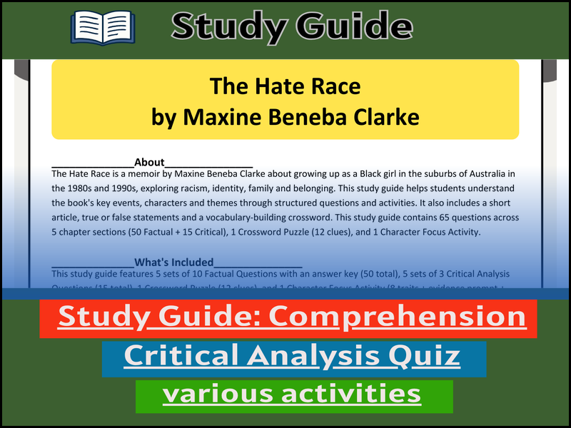 Study Guide for :The Hate Race by Maxine Beneba Clarke  & Comprehension Test