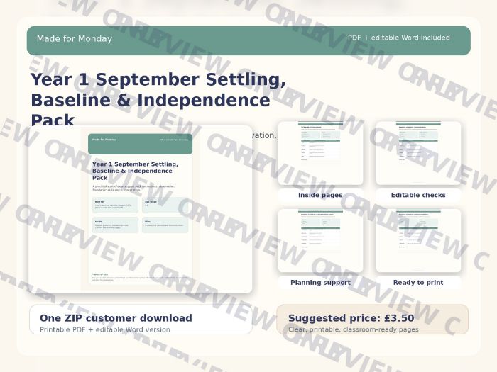 Year 1 September Settling, Baseline & Independence Pack