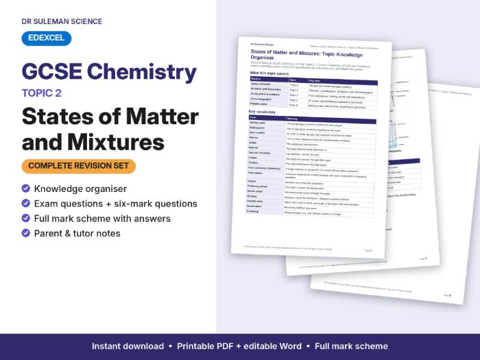 Edexcel GCSE Chemistry Topic 2 States of Matter & Mixtures Revision