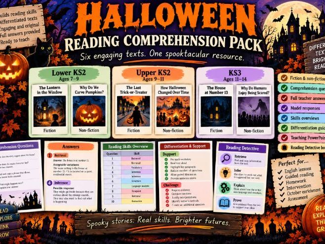 Halloween Reading Comprehension KS2 KS3 | 6 Differentiated Texts