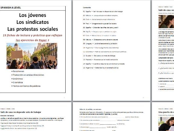Spanish A-Level_15 workseets Paper 1: Jóvenes, protestas, huelgas, sindicatos, movimientos sociales
