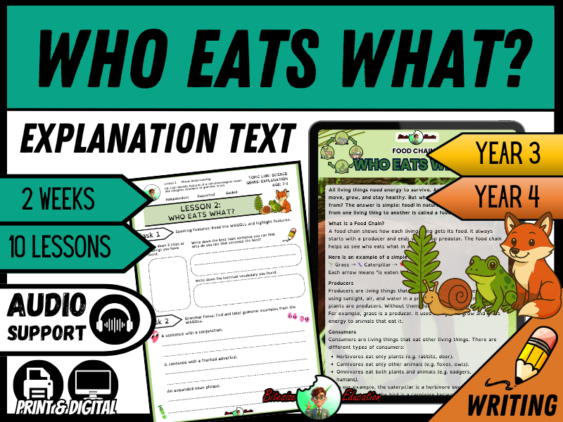 Food Chains: Who Eats What? | Explanation Writing Pack | Year 3/4