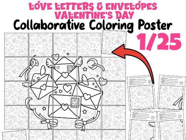 Love Letters & Envelopes – Valentine’s Day Collaborative Coloring Poster | Classroom Art