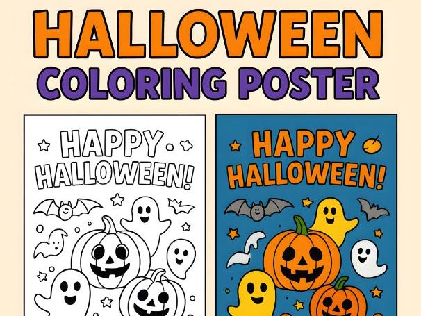 Halloween Collaborative Coloring Poster – Fun Classroom Team Activity (20 Pages Printable PDF)