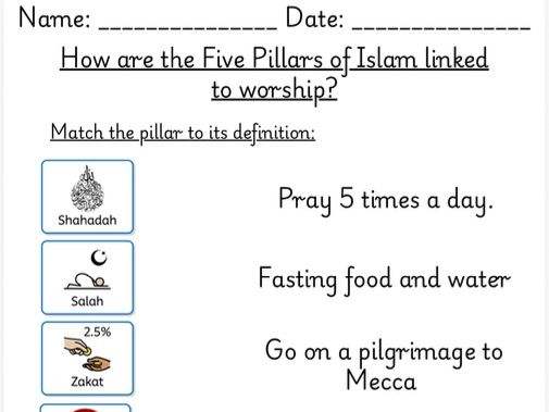 Five pillars of Islam worksheet