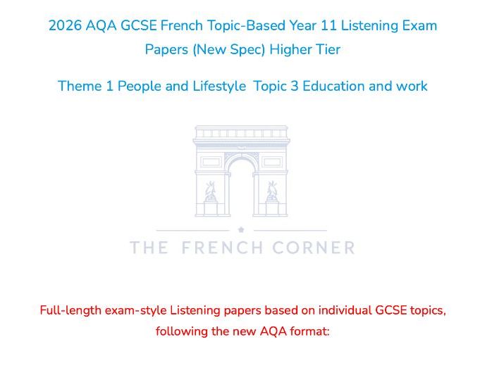 2026 AQA GCSE French Higher Listening Paper 1.3 Education and work with Realistic Exam Audio