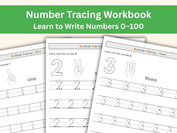 Number Tracing Workbook – Numbers 0–100 (86 pages)