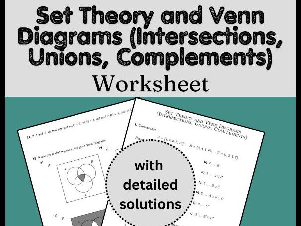 Set Theory and Venn Diagrams (Intersections, Unions, Complements) Worksheet