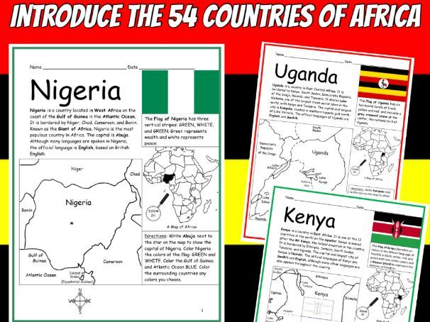 54 Countries of Africa | Geography Worksheets, Maps and Activities Bundle