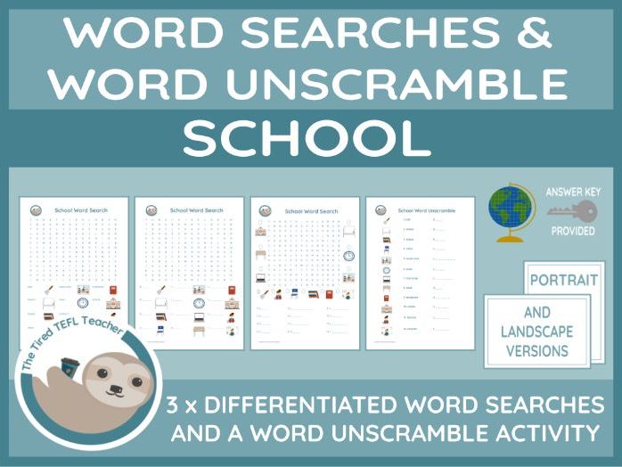 ESL School Differentiated Word Searches and Word Unscramble