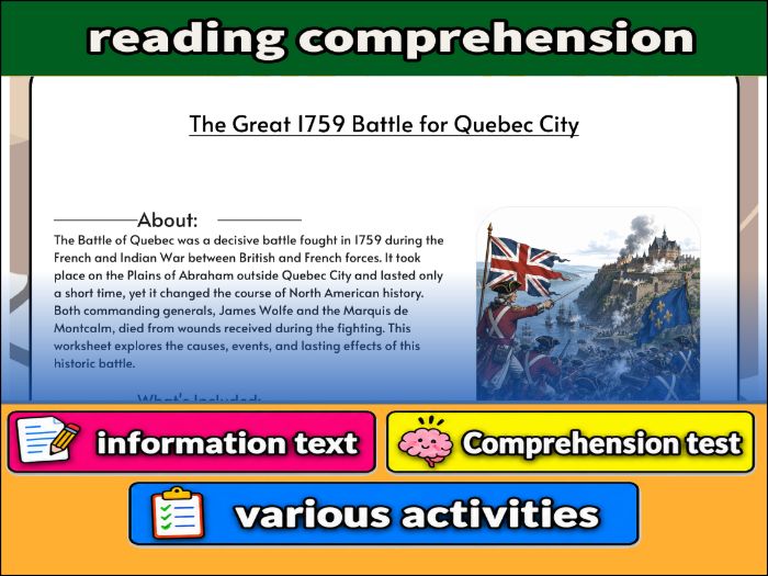 The Great 1759 Battle for Quebec City   & Comprehension Test