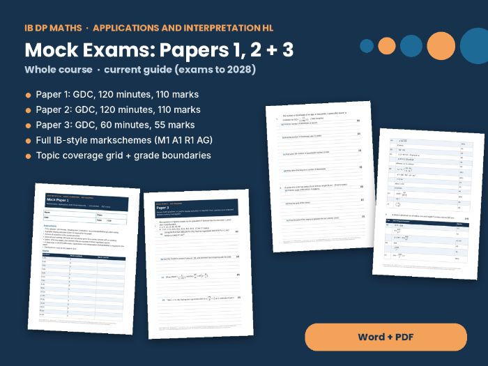 IB Maths AI HL Mock Exams – Papers 1, 2 and 3 with full IB-style markschemes
