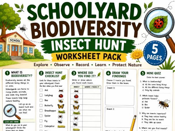 Schoolyard Biodiversity Insect Hunt Worksheet Pack | Outdoor Science & Nature |Grade 2-6